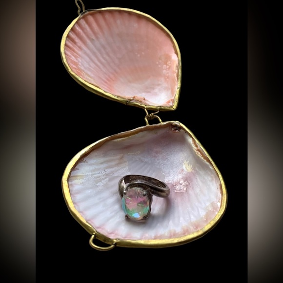 New Two’s Company Real Sea Shell Sunset Colors Ring Holder Pill Box Trinket - Picture 2 of 7